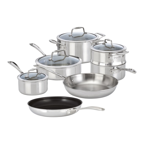 ZWILLING Vista Clad 10 Piece 18/10 Stainless Steel Cookware Set with Bonus Non-stick Frypan