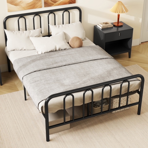 Gymax Stylish Full Size Metal Bed Frame Platform Bed Base w/ Headboard & Footboard