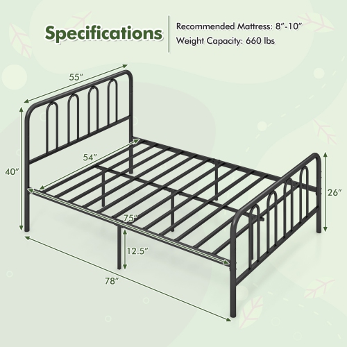 Gymax Stylish Full Size Metal Bed Frame Platform Bed Base w/ Headboard & Footboard