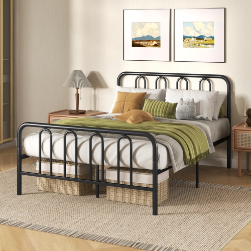 Gymax Stylish Full Size Metal Bed Frame Platform Bed Base w/ Headboard & Footboard