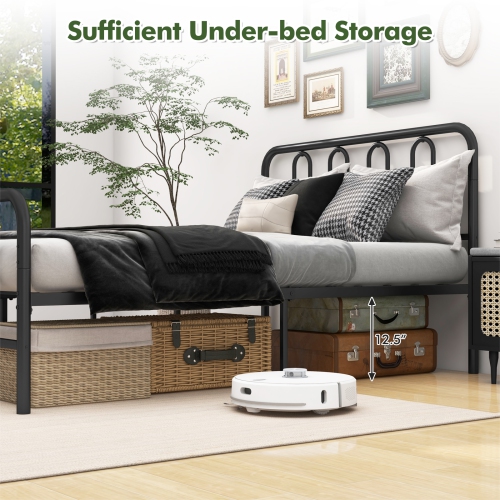 Gymax Stylish Full Size Metal Bed Frame Platform Bed Base w/ Headboard & Footboard