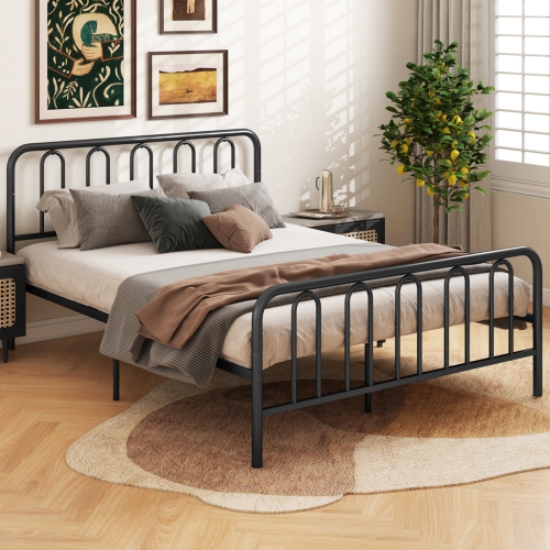 Gymax Stylish Queen Size Metal Bed Frame Platform Bed Base w/ Headboard & Footboard