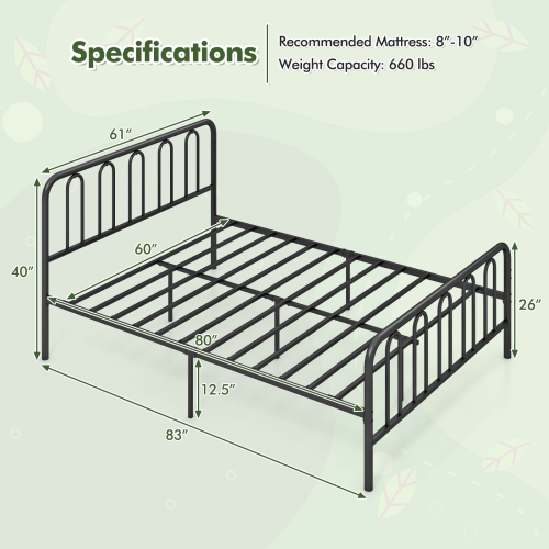 Gymax Stylish Queen Size Metal Bed Frame Platform Bed Base w/ Headboard & Footboard