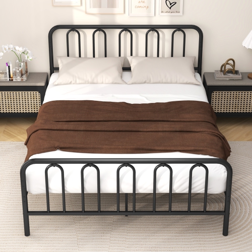 Gymax Stylish Queen Size Metal Bed Frame Platform Bed Base w/ Headboard & Footboard