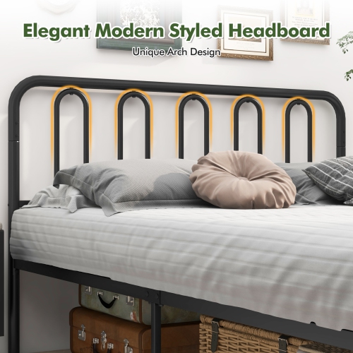 Gymax Stylish Queen Size Metal Bed Frame Platform Bed Base w/ Headboard & Footboard