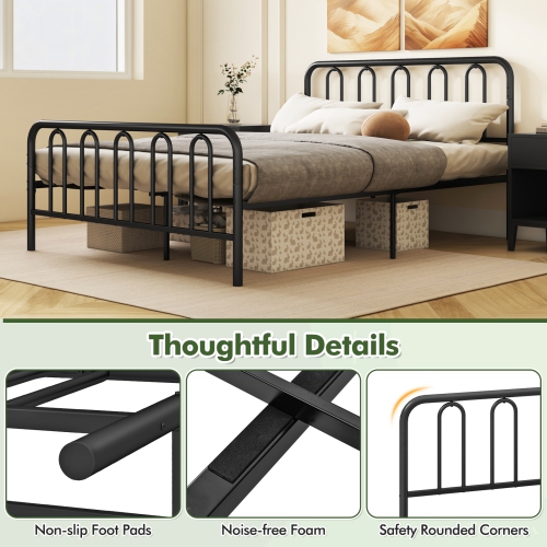 Gymax Stylish Queen Size Metal Bed Frame Platform Bed Base w/ Headboard & Footboard