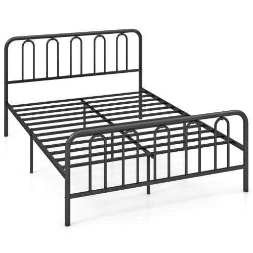 Gymax Stylish Queen Size Metal Bed Frame Platform Bed Base w/ Headboard & Footboard