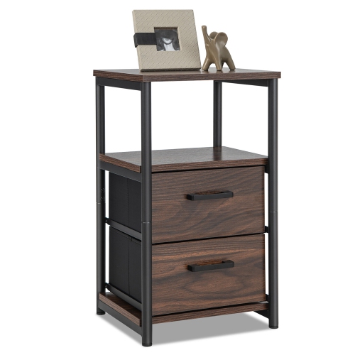 GYMAX  Nightstand Bedside End Table With 2 Fabric Drawers Storage Shelf for Living Room