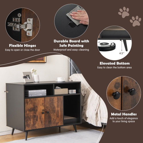 Gymax Cat Litter Box Enclosure w/ Scratching Pad End Table Nightstand Hidden Washroom