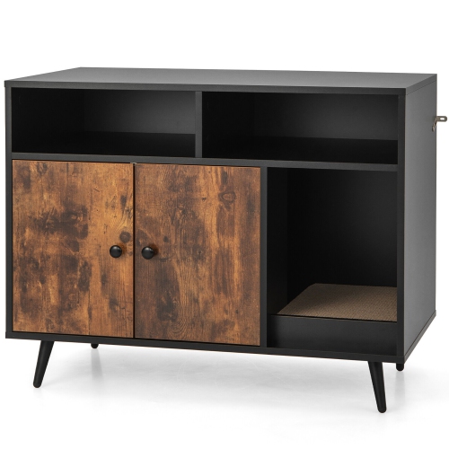 Gymax Cat Litter Box Enclosure w/ Scratching Pad End Table Nightstand Hidden Washroom