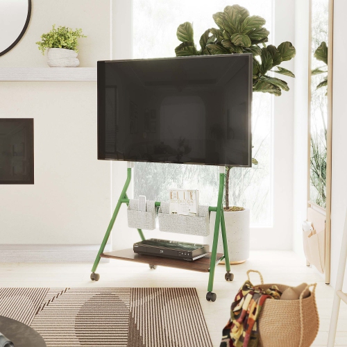 FITUEYES Design Corner Floor TV Stand with Mount for 55 60 65 70 75 78 Inch TV, Height Adjustable Mobile TV Stand with Storage Universal Wheel, Shelf