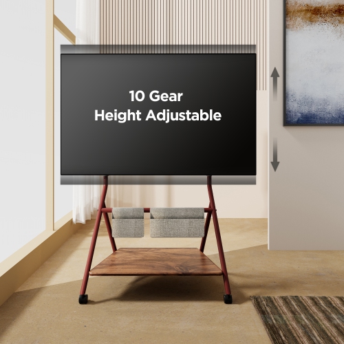 FITUEYES Design Corner Floor TV Stand with Mount for 55 60 65 70 75 78 Inch TV, Height Adjustable Mobile TV Stand with Storage Universal Wheel, Shelf