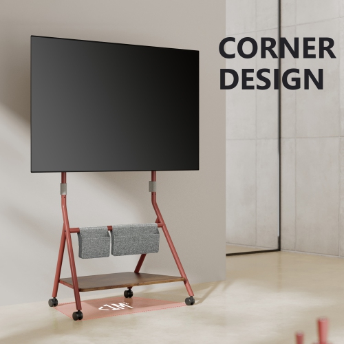 FITUEYES Design Corner Floor TV Stand with Mount for 55 60 65 70 75 78 Inch TV, Height Adjustable Mobile TV Stand with Storage Universal Wheel, Shelf
