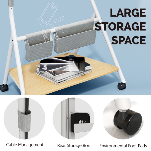 FITUEYES Design Corner Floor TV Stand with Mount for 55 60 65 70 75 78 Inch TV, Height Adjustable Mobile TV Stand with Storage Universal Wheel, Shelf