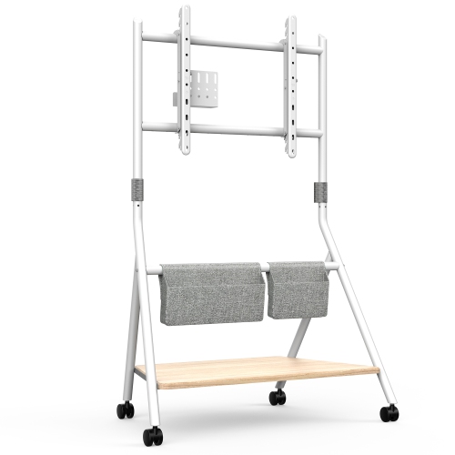 FITUEYES Design Corner Floor TV Stand with Mount for 55 60 65 70 75 78 Inch TV, Height Adjustable Mobile TV Stand with Storage Universal Wheel, Shelf