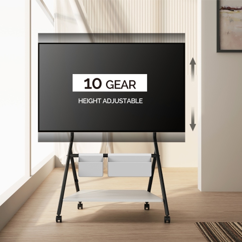 FITUEYES Design Corner Floor TV Stand with Mount for 55 60 65 70 75 78 Inch TV, Height Adjustable Mobile TV Stand with Storage Universal Wheel, Shelf