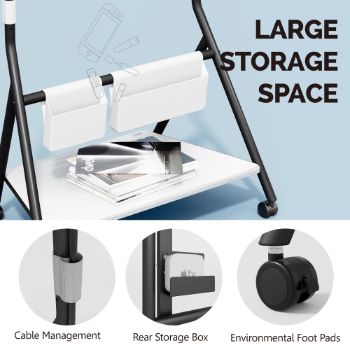 FITUEYES Design Corner Floor TV Stand with Mount for 55 60 65 70 75 78 Inch TV, Height Adjustable Mobile TV Stand with Storage Universal Wheel, Shelf