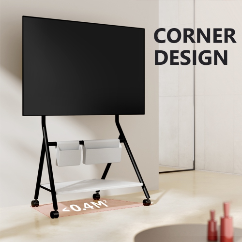 FITUEYES Design Corner Floor TV Stand with Mount for 55 60 65 70 75 78 Inch TV, Height Adjustable Mobile TV Stand with Storage Universal Wheel, Shelf