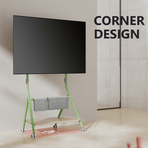 FITUEYES Design Corner Floor TV Stand with Mount for 55 60 65 70 75 78 Inch TV, Height Adjustable Mobile TV Stand with Storage Universal Wheel, Shelf