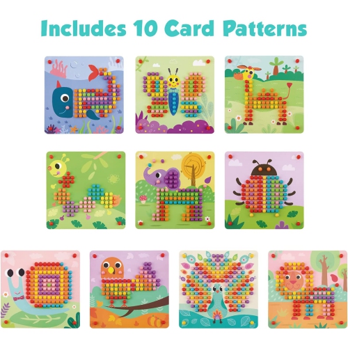 TOOKYLAND Button Art Toy - 222pcs - Mushroom Nails Mosaic Pegboard, Colour Matching Educational Game with Storage Bag, for Kids 3 Years +