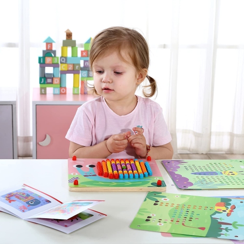 TOOKYLAND Button Art Toy - 222pcs - Mushroom Nails Mosaic Pegboard, Colour Matching Educational Game with Storage Bag, for Kids 3 Years +