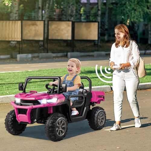 Gymax 12V 2 Seater Ride On UTV Dump Truck Remote w/ Electric Dump Bed & Shovel Pink