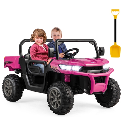 Gymax 12V 2 Seater Ride On UTV Dump Truck Remote w/ Electric Dump Bed & Shovel Pink