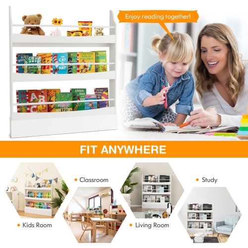 Gymax 3-Tier Kids Bookshelf Toy Storage Bookcase Rack Wall w/ Anti-toppling Kits