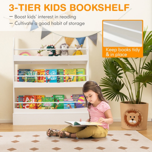 Gymax 3-Tier Kids Bookshelf Toy Storage Bookcase Rack Wall w/ Anti-toppling Kits