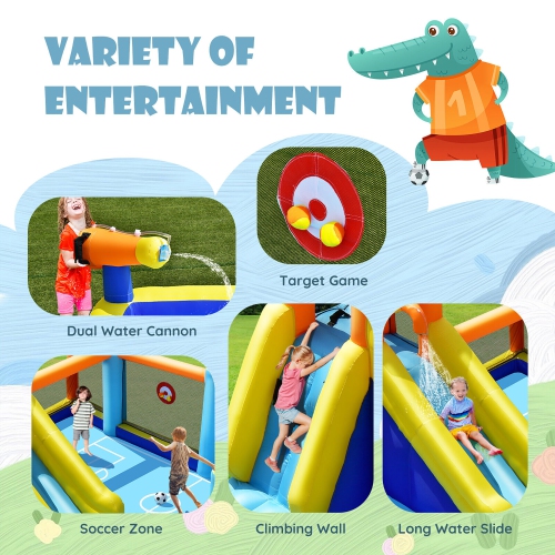 Gymax Giant Soccer-Themed Inflatable Water Slide Bouncer Splash Pool With 750W Blower