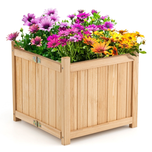 GYMAX  Garden Wooden Planter Box Folding Raised Outdoor Plant Container W/ Drainage Hole