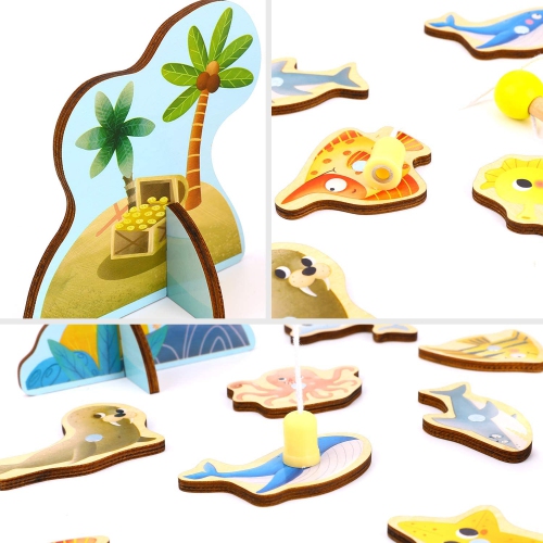 TOOKYLAND Jeu de Pêche Magnétique en Bois- 66pcs - Inclus 20 Pièces à Pêcher, Casse-tête, 3 Cannes et un Baril de Rangement, 3 Ans +