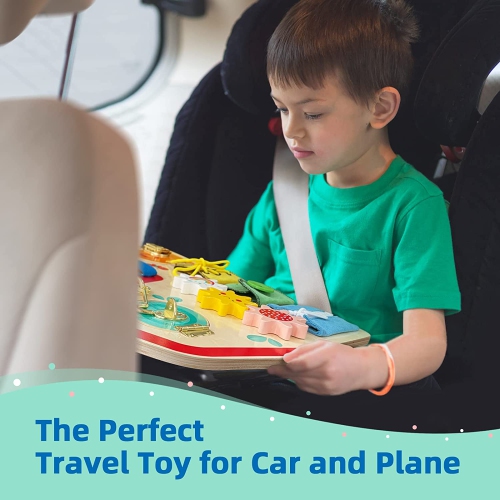 TOOKYLAND Wooden Busy Board - Montessori Activity Board, Preschool Learning Sensory Toy for Kids 3 Years Old +