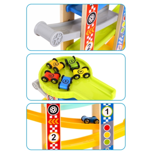 TOOKYLAND Toy Car Ramp Racer - 8pcs - Gravity Race Track Play Set with Wooden Cars, for Toddlers 18 Months Old +