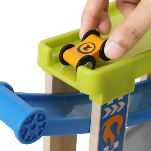 TOOKYLAND Toy Car Ramp Racer - 8pcs - Gravity Race Track Play Set with Wooden Cars, for Toddlers 18 Months Old +