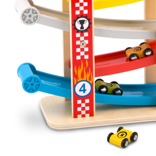 TOOKYLAND Toy Car Ramp Racer - 8pcs - Gravity Race Track Play Set with Wooden Cars, for Toddlers 18 Months Old +
