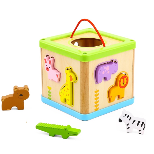 TOOKYLAND Cube Trieur de Formes en Bois - 9pcs - Boîte de Tri d'Animaux, Jouet d'Éveil pour Enfants de 12 Mois +
