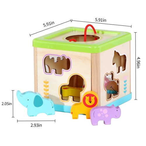 TOOKYLAND Cube Trieur de Formes en Bois - 9pcs - Boîte de Tri d'Animaux, Jouet d'Éveil pour Enfants de 12 Mois +