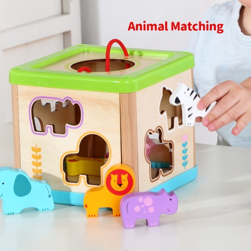 TOOKYLAND Cube Trieur de Formes en Bois - 9pcs - Boîte de Tri d'Animaux, Jouet d'Éveil pour Enfants de 12 Mois +