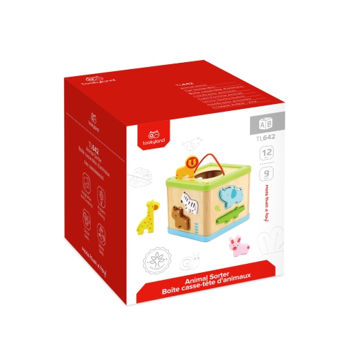 TOOKYLAND Cube Trieur de Formes en Bois - 9pcs - Boîte de Tri d'Animaux, Jouet d'Éveil pour Enfants de 12 Mois +