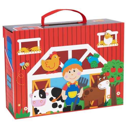 TOOKYLAND Farm Barn Box Playset - 17pcs - Portable Toy Set with Wooden Figurines, Animals and Accessories, Ages 3+