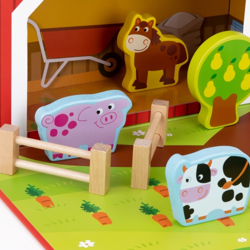 TOOKYLAND Farm Barn Box Playset - 17pcs - Portable Toy Set with Wooden Figurines, Animals and Accessories, Ages 3+