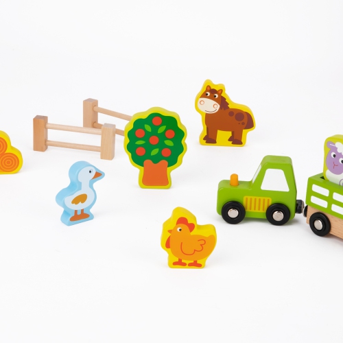 TOOKYLAND Farm Barn Box Playset - 17pcs - Portable Toy Set with Wooden Figurines, Animals and Accessories, Ages 3+