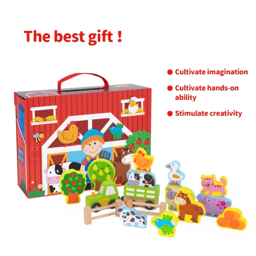 TOOKYLAND Farm Barn Box Playset - 17pcs - Portable Toy Set with Wooden Figurines, Animals and Accessories, Ages 3+