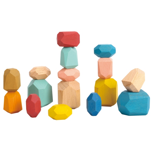 TOOKYLAND Wooden Stacking Stones Toy - 16pcs - Balancing Building Blocks Set for Kids 3 Years +