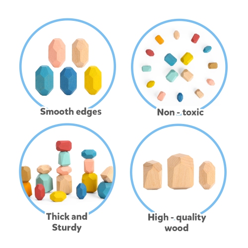 TOOKYLAND Wooden Stacking Stones Toy - 16pcs - Balancing Building Blocks Set for Kids 3 Years +