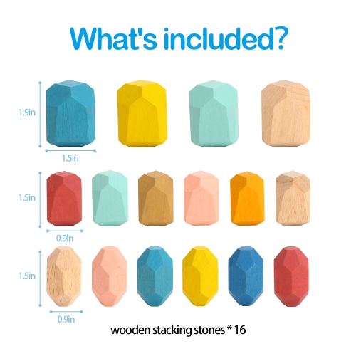 TOOKYLAND Wooden Stacking Stones Toy - 16pcs - Balancing Building Blocks Set for Kids 3 Years +
