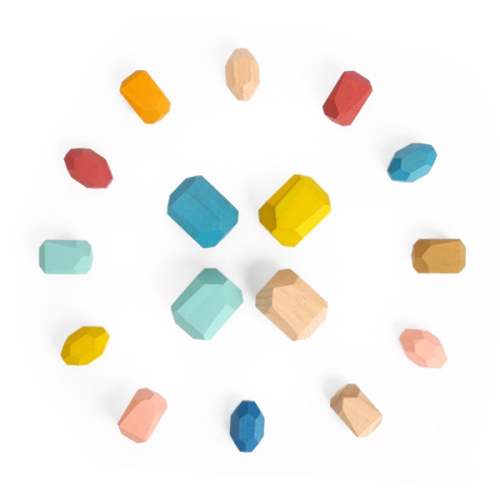 TOOKYLAND Wooden Stacking Stones Toy - 16pcs - Balancing Building Blocks Set for Kids 3 Years +