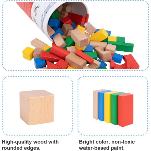 TOOKYLAND Wooden Building Blocks Set - 100 Piece Wood Stacking Blocks, Toy for Toddlers 1 Year Old +