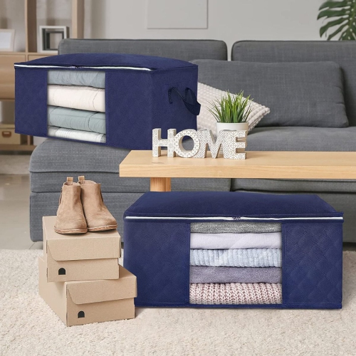 2-Pack Clothes Storage, Foldable Blanket Storage Bags,Storage Containers for Organizing,Clothing,Bedroom,Comforter,Closet,Dorm,